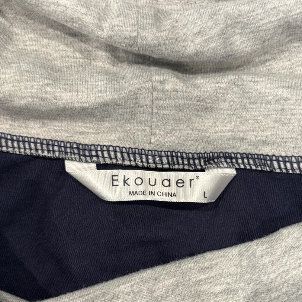 Ekouaer Nightgown Dress Large Navy Gray Long Sleeve‎ Cowl Neck Lounge Pajama - Picture 5 of 6